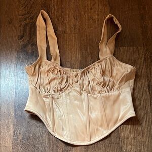 Zara Beige Satin Ruched Corset Top